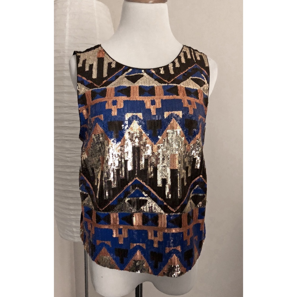 NWT! Callie Mac Sequin Top with Sheer Zipper Back